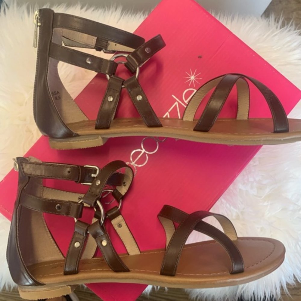 Brown Gladiator Sandals with Zip Up